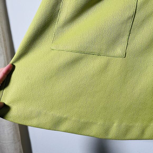 Vtg 60's MOD Go-Go Lime Green Poly Double Knit Dagger Collar Mini Dress Medium - Picture 12 of 16
